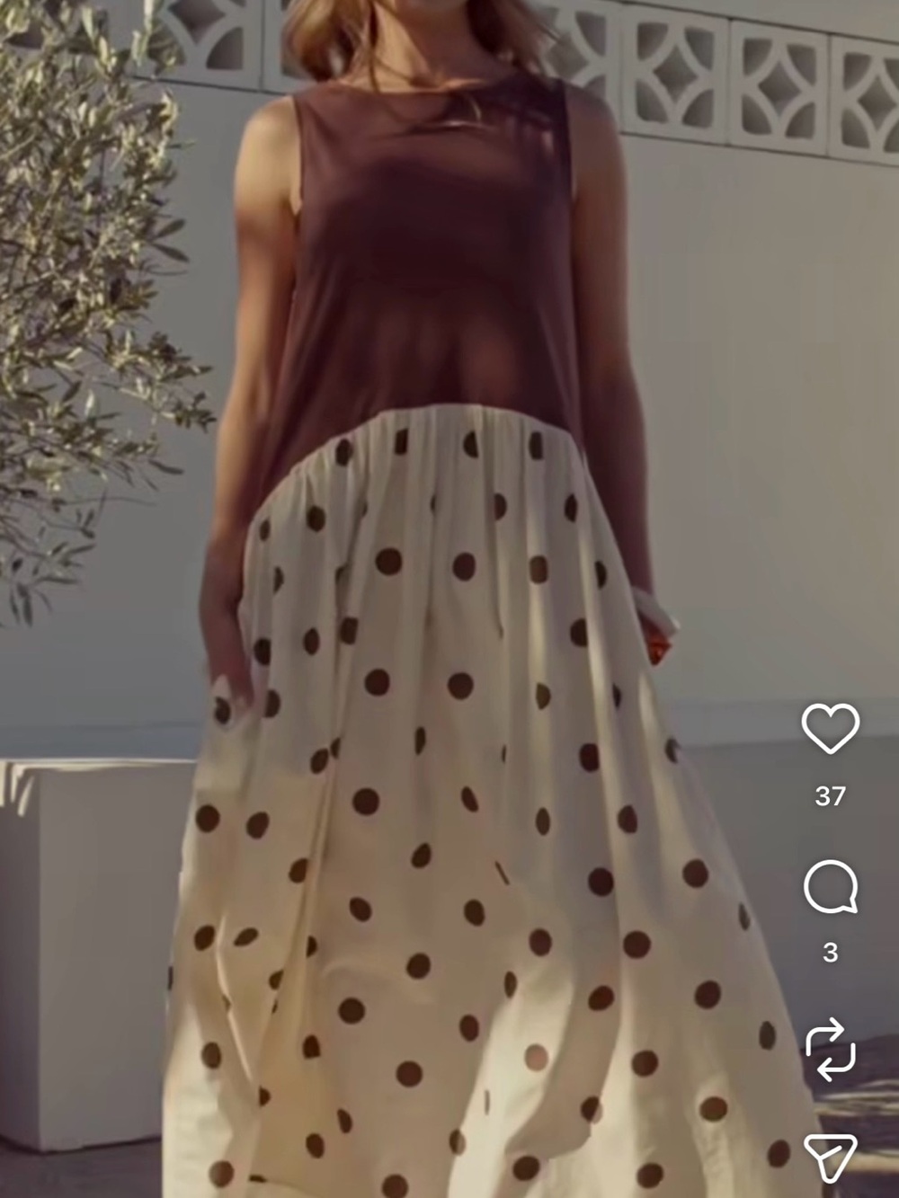 Maternity/ Postpartum Sleeveless Brown and Cream Polka Dot Midi Dress